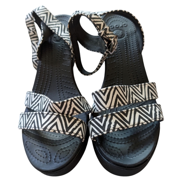 Crocs Leigh II Cross-strap Ankle Wedges Sandal Zebra Black White Rare Women 10 - Picture 9 of 15
